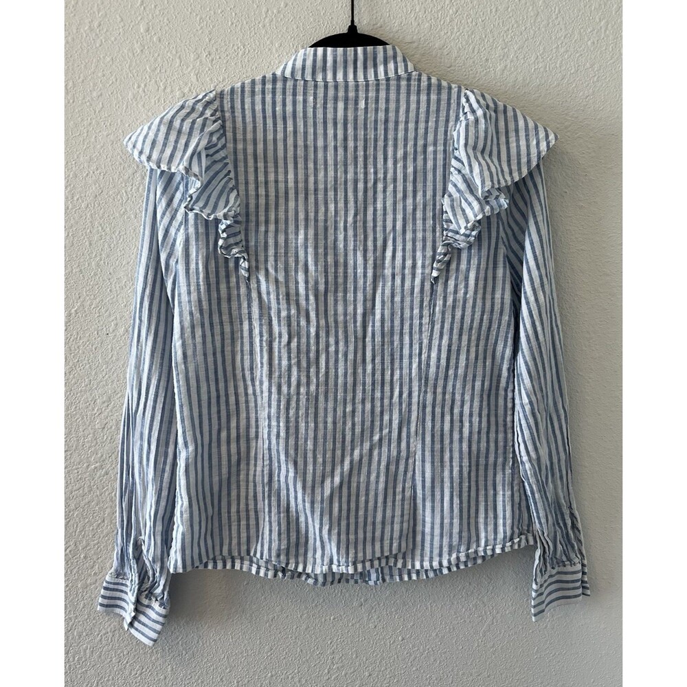 Rebecca Minkoff Blouse Women's XS Ciera Ruffle Top Striped Button Up Victorian - Picture 9 of 15